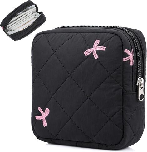 حقيبة الدورة الشهرية للنساء المراهقات، وحقيبة تخزين المناديل الصحية وحامل السدادات القطنية، وحقيبة صغيرة الحجم ذات ربطة عنق للمحفظة (أسود) in Kuwait