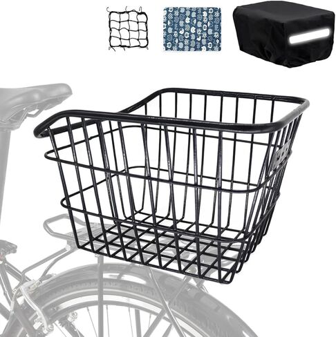 Bike Basket Rear, [Tool-Free Install], Bicycle Pet Basket for Back Cargo Rack, with Waterproof Cover, Cargo Net in Saudi Arabia