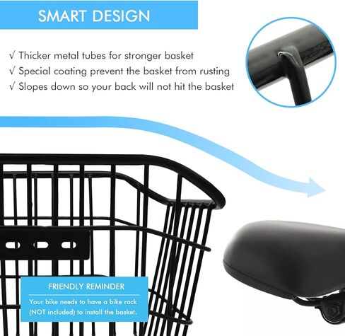 Bike Basket Rear, [Tool-Free Install], Bicycle Pet Basket for Back Cargo Rack, with Waterproof Cover, Cargo Net in Saudi Arabia