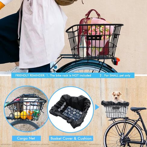 Bike Basket Rear, [Tool-Free Install], Bicycle Pet Basket for Back Cargo Rack, with Waterproof Cover, Cargo Net in Saudi Arabia