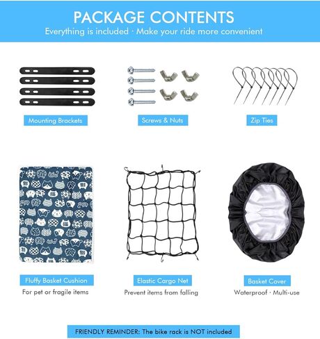 Bike Basket Rear, [Tool-Free Install], Bicycle Pet Basket for Back Cargo Rack, with Waterproof Cover, Cargo Net in Saudi Arabia