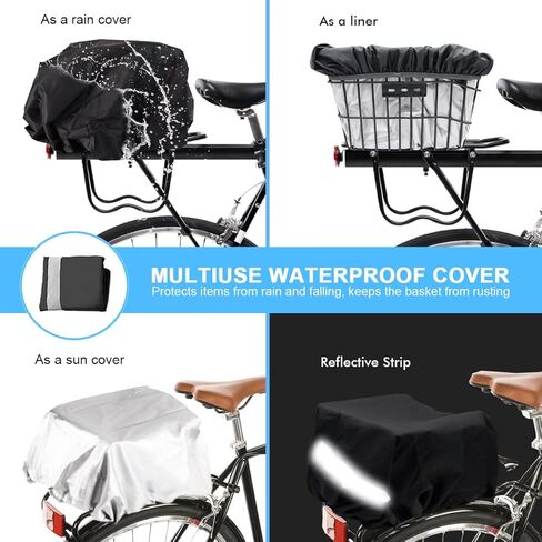 Bike Basket Rear, [Tool-Free Install], Bicycle Pet Basket for Back Cargo Rack, with Waterproof Cover, Cargo Net in Saudi Arabia