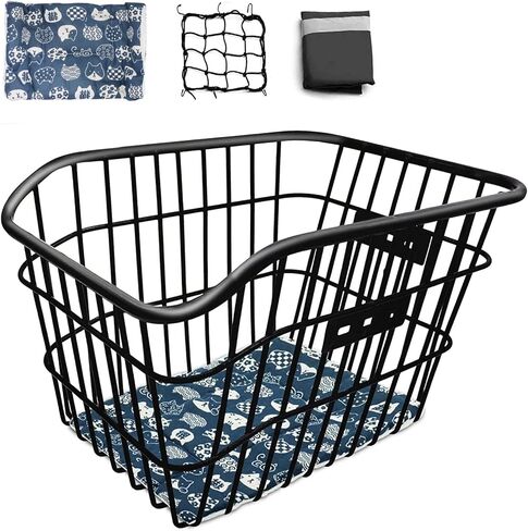 Bike Basket Rear, [Tool-Free Install], Bicycle Pet Basket for Back Cargo Rack, with Waterproof Cover, Cargo Net in Saudi Arabia