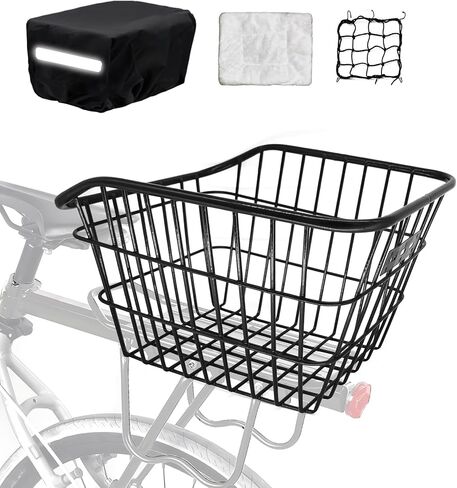 Bike Basket Rear, [Tool-Free Install], Bicycle Pet Basket for Back Cargo Rack, with Waterproof Cover, Cargo Net in Saudi Arabia