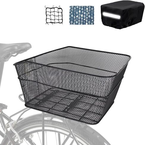 Bike Basket Rear, [Tool-Free Install], Bicycle Pet Basket for Back Cargo Rack, with Waterproof Cover, Cargo Net in Saudi Arabia