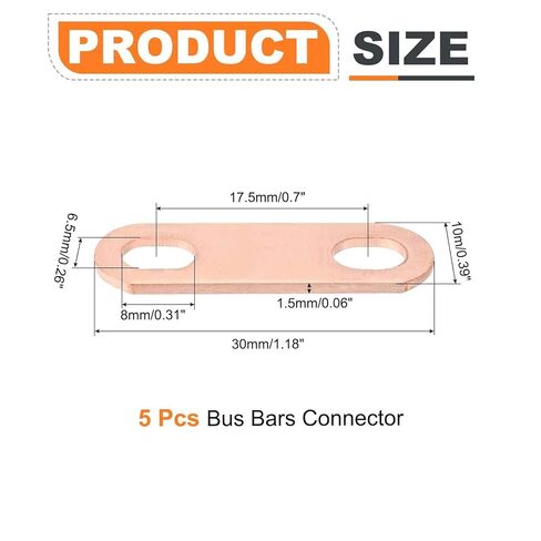 MECCANIXITY Bus Bar Connector 5Pcs Pitch Row 0.7"(17.5mm) Red Copper Flat Bus Bar Nickel-Plated for LiFePO4 Cells Lithium Battery Busbar Connector, Red Copper in Saudi Arabia