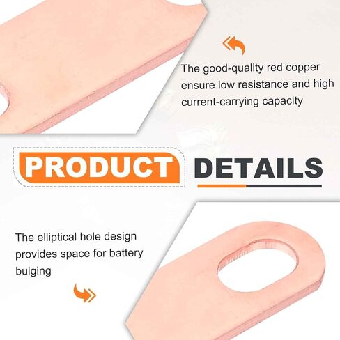MECCANIXITY Bus Bar Connector 5Pcs Pitch Row 0.7"(17.5mm) Red Copper Flat Bus Bar Nickel-Plated for LiFePO4 Cells Lithium Battery Busbar Connector, Red Copper in Saudi Arabia
