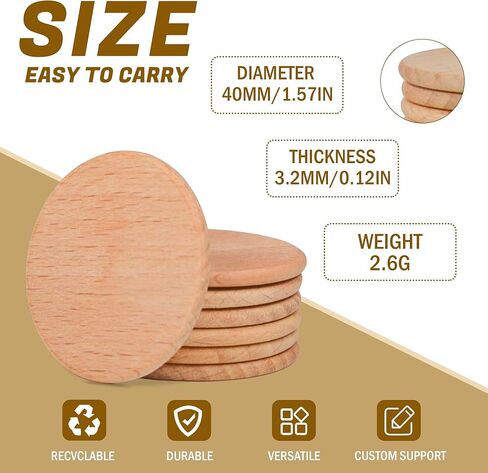 30-1000 قطعة 40 مم من رموز المشروبات الخشبية المخصصة، محفورة بالليزر على الوجهين مع شعار أو نص أو صور، رقائق خشبية مستديرة مخصصة للحانات وحفلات الزفاف والحفلات والعروض الترويجية لأحداث الشركات in Kuwait