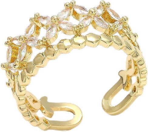 18K Gold Plated Cubiz Zirconia Wedding Engagement Wide Adjustable Band Ring for Women in Kuwait