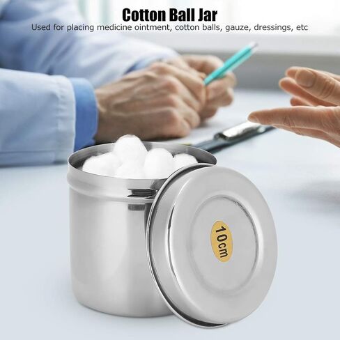 Cotton Ball Container, 10x10x10cm/3.9x3.9x3.9in Cotton Ball Jar Stainless Steel Pads Swabs Holder Organizer Canister for Home Hospital in Saudi Arabia