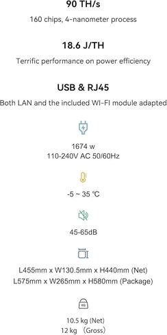 المخزون الأمريكي بدون تعريفات Canaan Avalon Q 90TH/s 1674W Bitcoin Miner 18.6J/TH ASIC Miner، سلك طاقة أصلي 110V-240V متضمن تعدين منزلي هادئ، شحن خلال يوم عمل in Kuwait