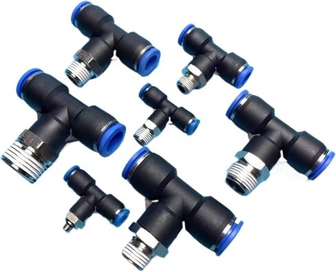 تي شيرت 3 طرق 1/8 بوصة 1/4 بوصة 3/8 بوصة 1/2 بوصة ذكر 8 مم أنبوب نحاسي هوائي دفع في توصيل الهواء المناسب إطلاق سريع (BSPT، 8MM_1/2 بوصة) in Kuwait