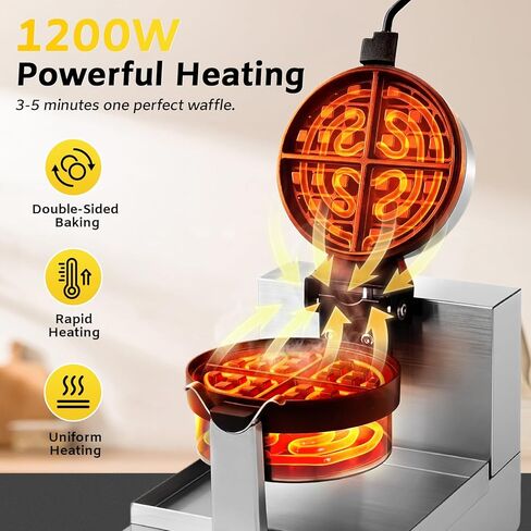 Dyna-Living Commercial Waffle Maker Belgian Waffle Iron for Restaurant, 1200W Flip Professional Waffle Maker Non-Stick Electric Restaurant Waffles Machine for Bakery Snack, 122℉-572℉ Temp Adjustable in Saudi Arabia