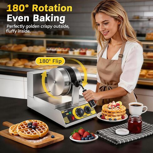 Dyna-Living Commercial Waffle Maker Belgian Waffle Iron for Restaurant, 1200W Flip Professional Waffle Maker Non-Stick Electric Restaurant Waffles Machine for Bakery Snack, 122℉-572℉ Temp Adjustable in Saudi Arabia