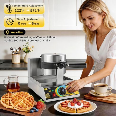 Dyna-Living Commercial Waffle Maker Belgian Waffle Iron for Restaurant, 1200W Flip Professional Waffle Maker Non-Stick Electric Restaurant Waffles Machine for Bakery Snack, 122℉-572℉ Temp Adjustable in Saudi Arabia