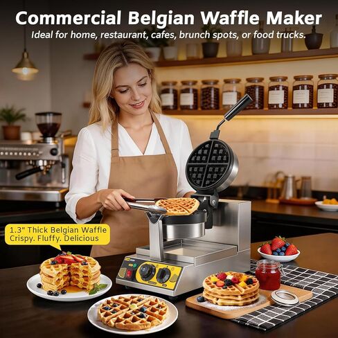 Dyna-Living Commercial Waffle Maker Belgian Waffle Iron for Restaurant, 1200W Flip Professional Waffle Maker Non-Stick Electric Restaurant Waffles Machine for Bakery Snack, 122℉-572℉ Temp Adjustable in Saudi Arabia