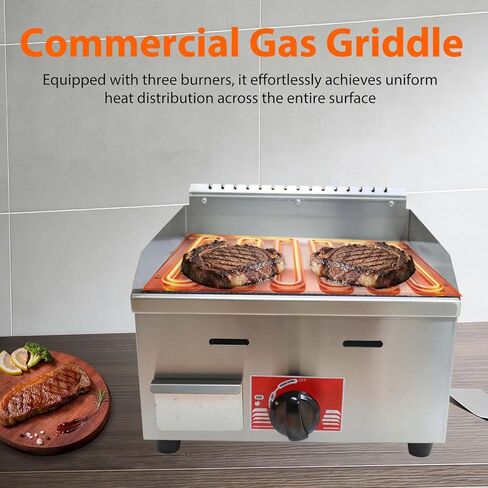 2800Pa LPG Gas Grill Griddle, 14.2"X11.8" Countertop Flat Top Grill for Teppanyaki, BBQ, Rapid-heating Commercial Gas Griddle with Oil Collection Box and Temperature Control Knob in Saudi Arabia