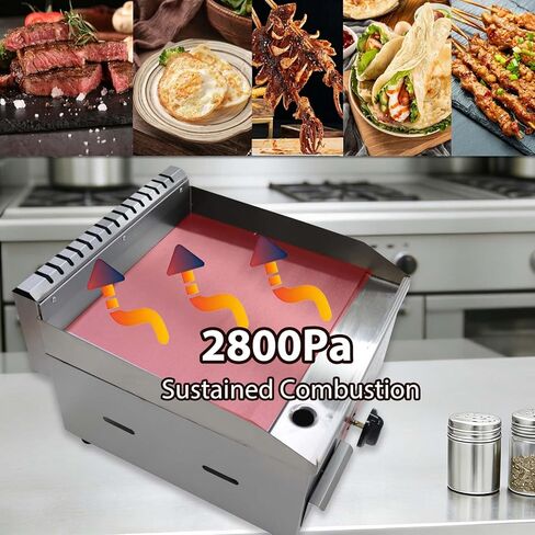 2800Pa LPG Gas Grill Griddle, 14.2"X11.8" Countertop Flat Top Grill for Teppanyaki, BBQ, Rapid-heating Commercial Gas Griddle with Oil Collection Box and Temperature Control Knob in Saudi Arabia