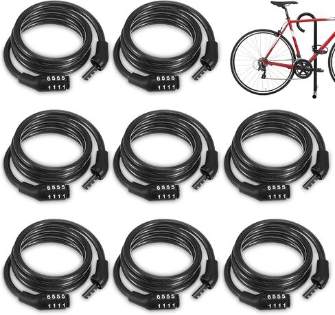 8 Pcs Bike Lock Cable with Combination, 3.28 FT Vinyl Covered Preset Bicycle Lock, 4 Digit Anti Theft Cable for Scooter, Gate, Sports Equipment in Saudi Arabia