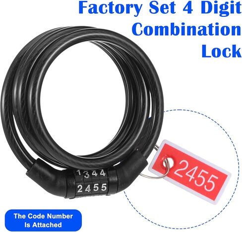 8 Pcs Bike Lock Cable with Combination, 3.28 FT Vinyl Covered Preset Bicycle Lock, 4 Digit Anti Theft Cable for Scooter, Gate, Sports Equipment in Saudi Arabia