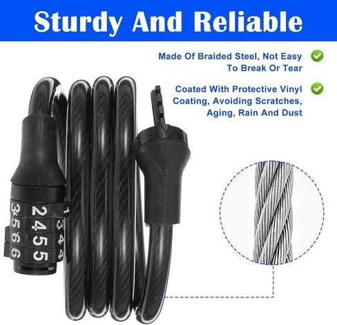 8 Pcs Bike Lock Cable with Combination, 3.28 FT Vinyl Covered Preset Bicycle Lock, 4 Digit Anti Theft Cable for Scooter, Gate, Sports Equipment in Saudi Arabia