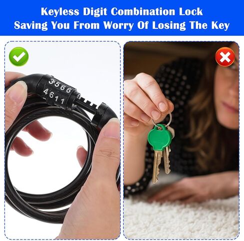 8 Pcs Bike Lock Cable with Combination, 3.28 FT Vinyl Covered Preset Bicycle Lock, 4 Digit Anti Theft Cable for Scooter, Gate, Sports Equipment in Saudi Arabia