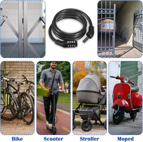 8 Pcs Bike Lock Cable with Combination, 3.28 FT Vinyl Covered Preset Bicycle Lock, 4 Digit Anti Theft Cable for Scooter, Gate, Sports Equipment in Saudi Arabia
