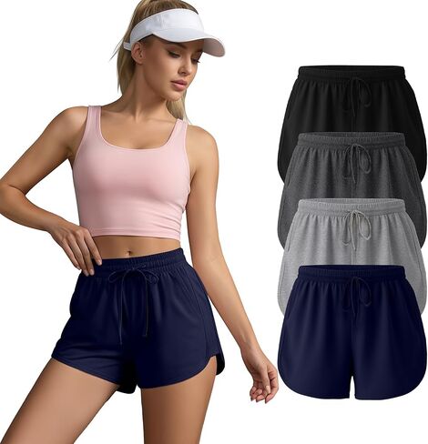 شورتات عرق نسائية Neer 4 Pack ، شورتات رياضية غير رسمية من القطن مع قيعان صيف صيف جيوب in Kuwait