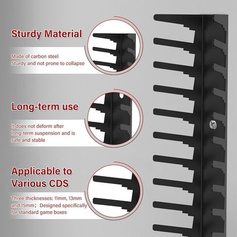 6 Pack Video Game Storage Wall Mount, Heavy Duty Metal Game Case Holder, Holds Up to 108 Disc Boxes, Wall Mounted Game Organizer Display Stand Tower for PS, Xbox, DVD, Switch Game Case, CD (Black) in Kuwait