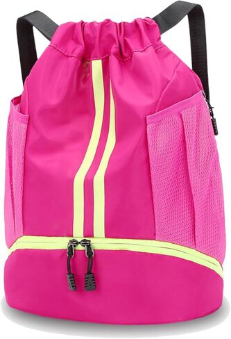 Sports Drawstring Backpack, Waterproof Swim Gym String Bag,Soccer Basketball Bag with Shoe Compartment for Men Women in Kuwait