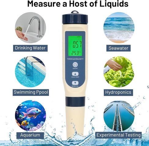 diymore All-New 2026 Salinity Tester Pool Salt Tester for 5-in-1 PH Tester,Temperature,EC TDS Meter for Pools,Hot Tubs,Aquariums and Drinking Water High Accuracy Easy Calibration(no Battery in Saudi Arabia