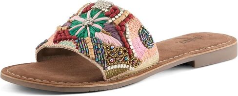 صندل شريحة السكر للسيدات للسيدات - تصميم مطرز ، لهجات بلورية ، سرير القدم من جلد الغزال ، مصنوع في الهند in Kuwait