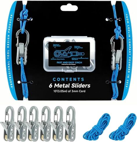 Rope with Roller Tensioner for Easy Secure Tying, 6-Pack Paracord Adjusters, Rope Tightening Tool & Tensioner for Camping, Boating Tie-Down Tool with Locking Buckle, Easy Pull Release Tie Down Kit (1) in Saudi Arabia