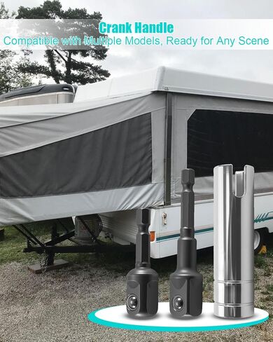 محول مقبض كرنك متوافق مع Coleman Fleetwood Pop Up Camper، ملحق مثقاب مقبس 3/8 بوصة لرفع رافعة المقطورة، استبدال الكروم عالي التحمل لرفع وخفض سقف العربة in Kuwait