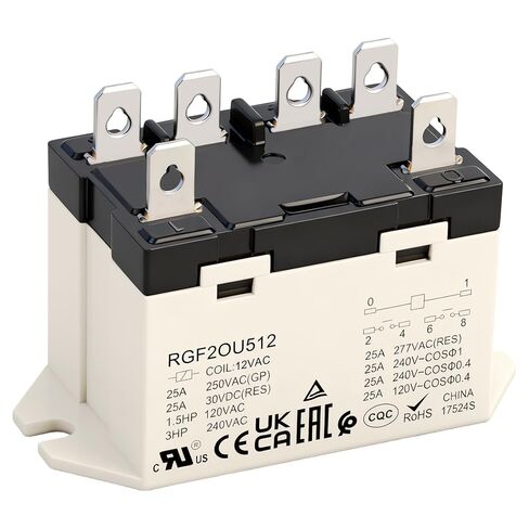 2 Pack General Purpose Relay, RGF2OU524, 25A 24VAC Coil Voltage, 6Pin Double Pole Single Throw Normally Open Contacts, UL Certification (2) in Saudi Arabia