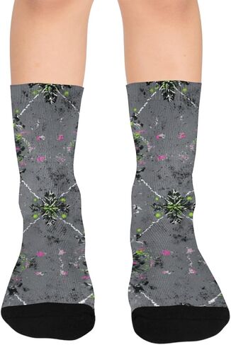 جوارب المشي لمسافات طويلة باللون الرمادي بطبعة نيون - جوارب شتوية حرارية سميكة دافئة للأولاد والبنات الصغار للمدرسة، والارتداء اليومي والأنشطة الخارجية in Kuwait