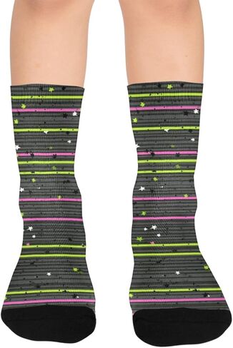 جوارب سوداء منقوشة باللون الأخضر النيون للمشي لمسافات طويلة - جوارب شتوية حرارية سميكة دافئة للأولاد والبنات للمدرسة، والارتداء اليومي والأنشطة الخارجية in Kuwait