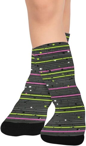 جوارب سوداء منقوشة باللون الأخضر النيون للمشي لمسافات طويلة - جوارب شتوية حرارية سميكة دافئة للأولاد والبنات للمدرسة، والارتداء اليومي والأنشطة الخارجية in Kuwait