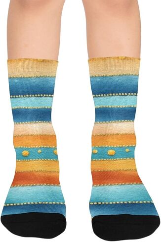 جوارب المشي لمسافات طويلة بطباعة فنية مخططة لغروب الشمس - جوارب شتوية حرارية سميكة دافئة للأولاد والبنات للمدرسة، والارتداء اليومي والأنشطة الخارجية in Kuwait