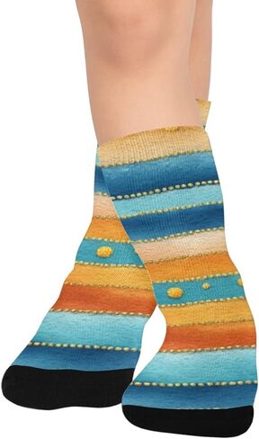 جوارب المشي لمسافات طويلة بطباعة فنية مخططة لغروب الشمس - جوارب شتوية حرارية سميكة دافئة للأولاد والبنات للمدرسة، والارتداء اليومي والأنشطة الخارجية in Kuwait