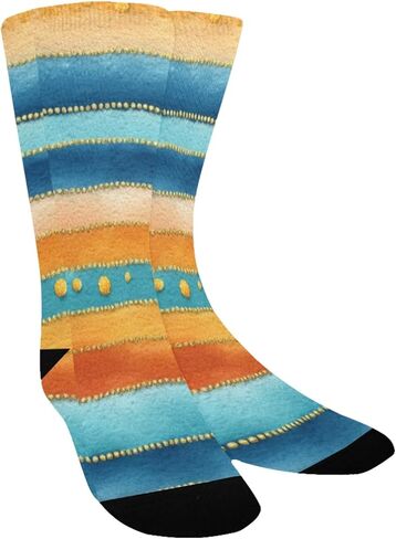 جوارب المشي لمسافات طويلة بطباعة فنية مخططة لغروب الشمس - جوارب شتوية حرارية سميكة دافئة للأولاد والبنات للمدرسة، والارتداء اليومي والأنشطة الخارجية in Kuwait