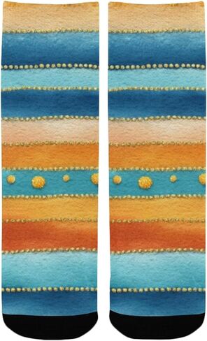 جوارب المشي لمسافات طويلة بطباعة فنية مخططة لغروب الشمس - جوارب شتوية حرارية سميكة دافئة للأولاد والبنات للمدرسة، والارتداء اليومي والأنشطة الخارجية in Kuwait