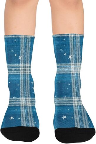 جوارب Blue Glam Plaid Art للمشي لمسافات طويلة - جوارب شتوية حرارية سميكة دافئة للأولاد والبنات للمدرسة، والارتداء اليومي والأنشطة الخارجية in Kuwait
