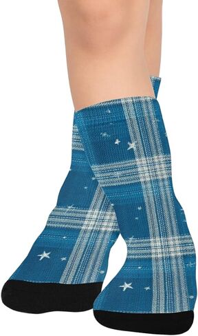 جوارب Blue Glam Plaid Art للمشي لمسافات طويلة - جوارب شتوية حرارية سميكة دافئة للأولاد والبنات للمدرسة، والارتداء اليومي والأنشطة الخارجية in Kuwait