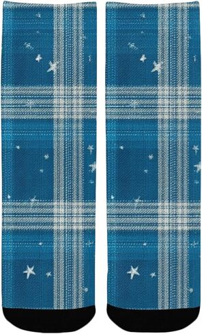 جوارب Blue Glam Plaid Art للمشي لمسافات طويلة - جوارب شتوية حرارية سميكة دافئة للأولاد والبنات للمدرسة، والارتداء اليومي والأنشطة الخارجية in Kuwait