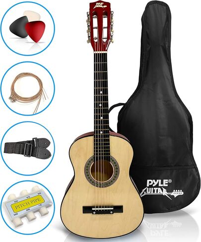 Pyle 30-Inch Beginner Acoustic Guitar Kit, 6-String Classical Style Travel Guitar for Kids and Adults - Includes String Set, Strap, Picks, Pitch Pipe, Storage Gig Bag - Hand Crafted Basswood in Saudi Arabia