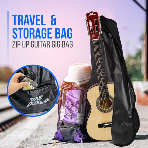 Pyle 30-Inch Beginner Acoustic Guitar Kit, 6-String Classical Style Travel Guitar for Kids and Adults - Includes String Set, Strap, Picks, Pitch Pipe, Storage Gig Bag - Hand Crafted Basswood in Saudi Arabia
