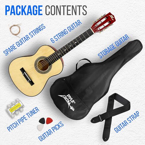 Pyle 30-Inch Beginner Acoustic Guitar Kit, 6-String Classical Style Travel Guitar for Kids and Adults - Includes String Set, Strap, Picks, Pitch Pipe, Storage Gig Bag - Hand Crafted Basswood in Saudi Arabia