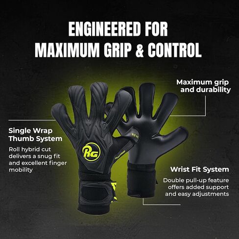 RG ASPRO Blackout Professional Soccer Goalie Gloves |Hybrid Roll Negative Cut Goalkeeper Gloves |German Pro Contact Latex Palm |Soccer Goalkeeper Gloves w/Embossed Backhand & Wrist Support in Saudi Arabia