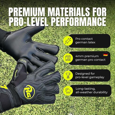 RG ASPRO Blackout Professional Soccer Goalie Gloves |Hybrid Roll Negative Cut Goalkeeper Gloves |German Pro Contact Latex Palm |Soccer Goalkeeper Gloves w/Embossed Backhand & Wrist Support in Saudi Arabia